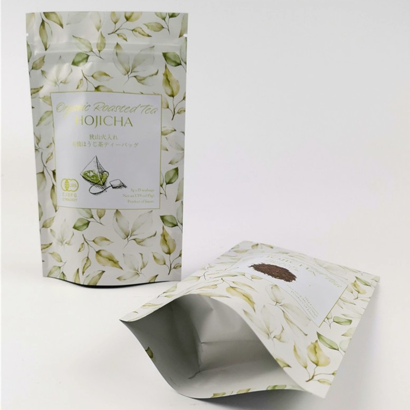 CMYK ISO VMPET Aluminum Foil Tea Pouch 120mic MOPP Stand Up Zipper Bag