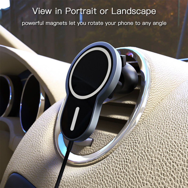 Magnetic Air Vent Quick Wireless Charger With LED Indicators Show