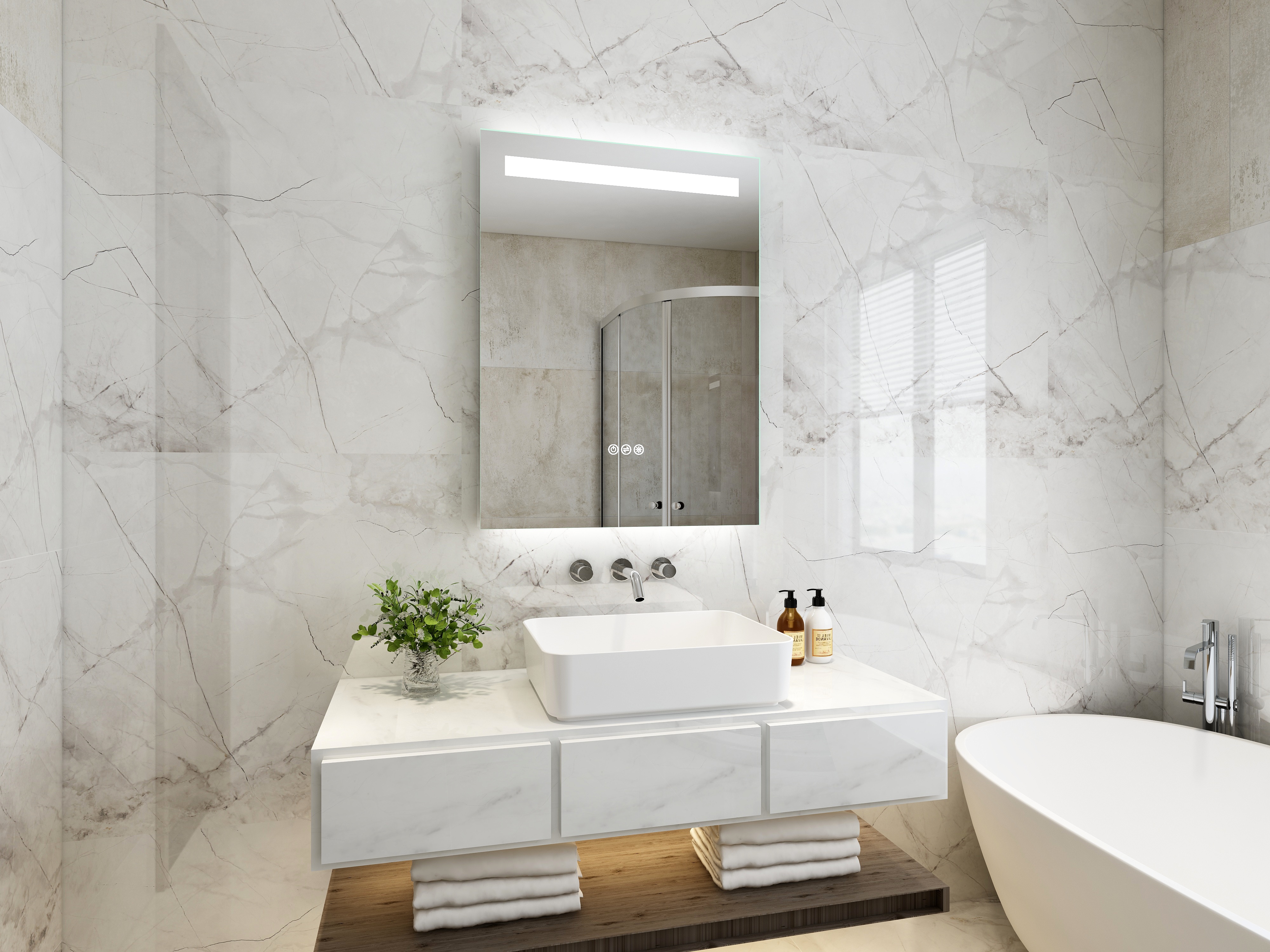 Bathroom Wall Mounted LED Make Up Mirror with High Output SMD LEDs and Modern Design Style