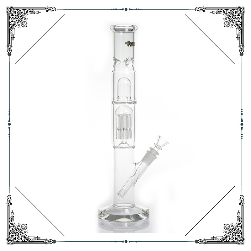 Straight Tube Glass Water Pipe 6 Arms Tree Perc Bongs Crystal Thick Base Smoking Water Pipe