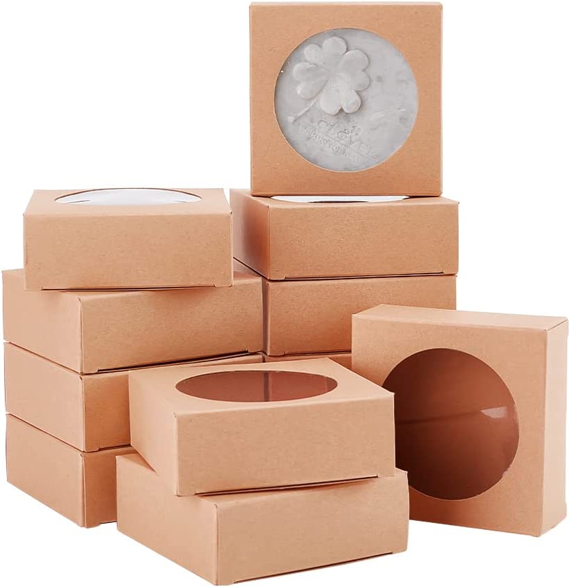 Round Clear Window Kraft Paper Gift Wrapping Box for Homemade Soap Wedding Party Favor