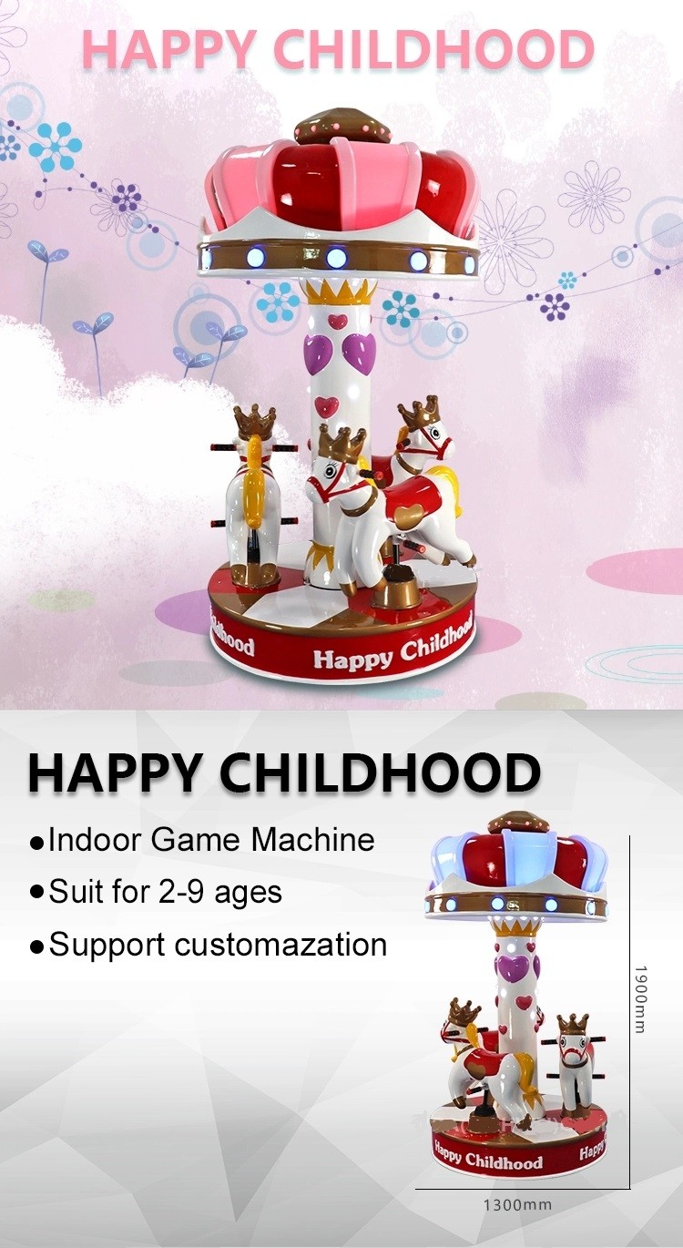 3 Players Carousel Kids Arcade Machine Happy Childhood Mini Carousel Horse