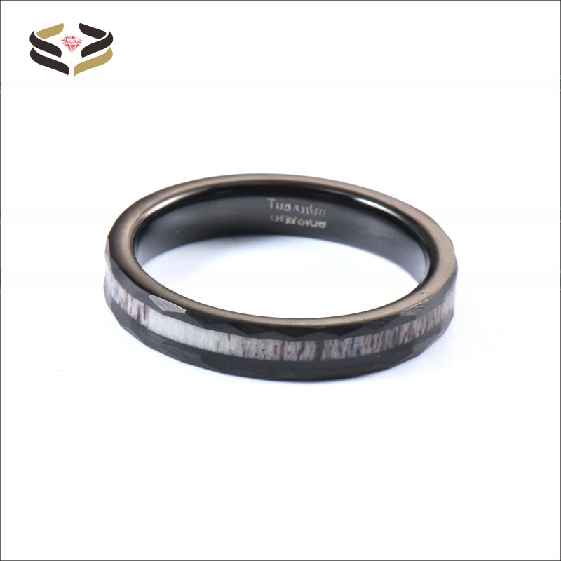 4mm Deer Antler Inlay Hammered Black Tungsten Ring for Women's Wedding Band Comfort Fit Sample Making and Religious Type