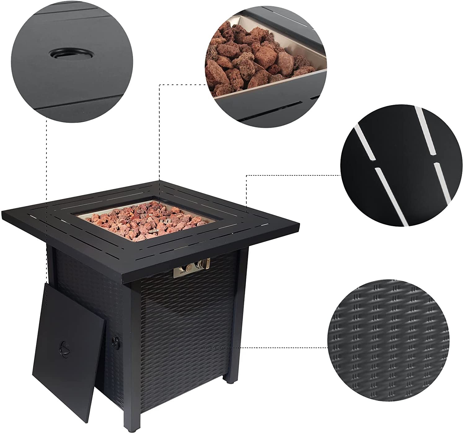 50,000 BTU 28'' Square Fire Pit Table Outdoor Propane Brazier With Lid