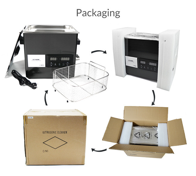 Black Industrial Ultrasonic Cleaner 9L 200 Watt Digital Touch Panel With Drain Valve