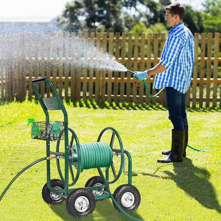 100KGS Capacity Iron Garden Water Hose Reel Cart Convenient For Outdoor