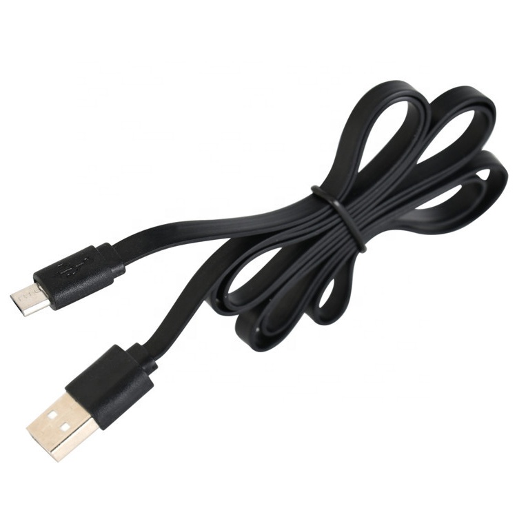 Black White Flat Noodle Micro USB Cable for Power Bank Speaker Phone