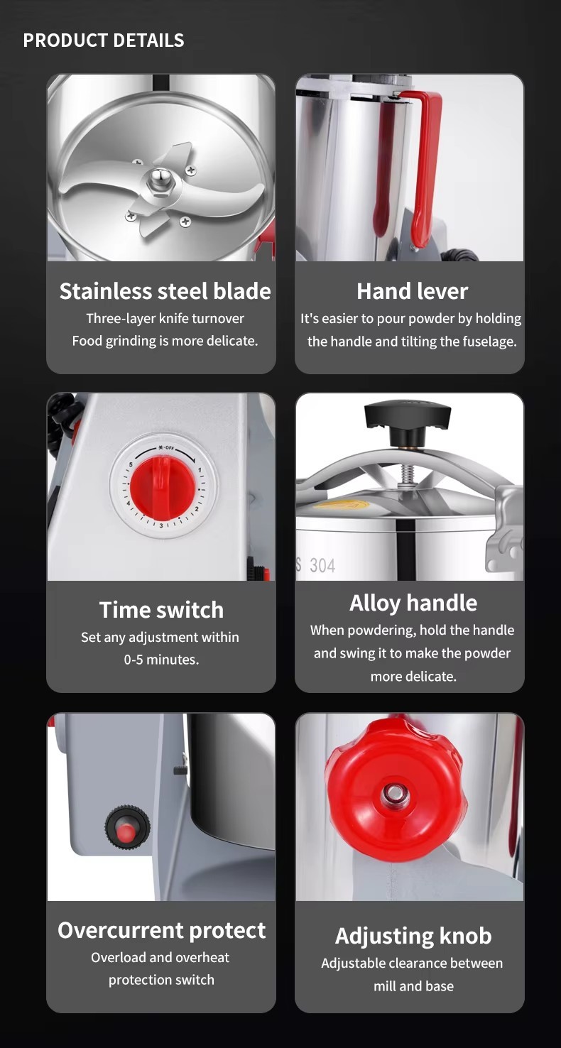 Mini Home 2500G Grinder Small Rice Corn Walnut Coffee Cocoa Peanut Soybean Sesame Flour Mill Machine