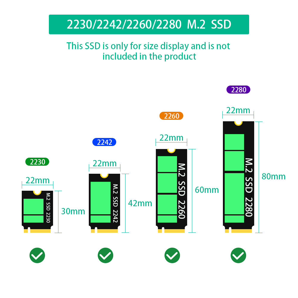 Oculink SFF-8611/SFF-8612 + SATA 15PIN Connector to M.2 NGFF Key-M 2230 2242 2260 2280 M2 NVME SSD Converter Adapter Card