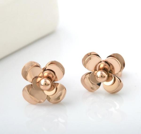 Camellia Shape Flower Design Earring Rose Stainless Steel Jewelry Earrings Gold