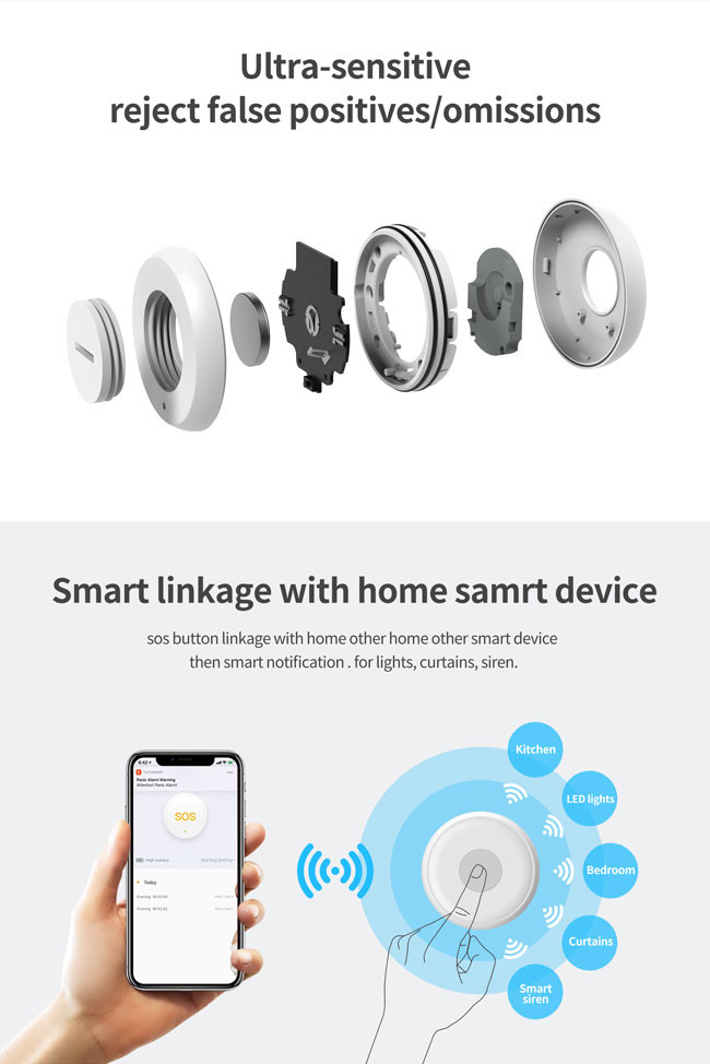 Shower Room Tuya Wireless Zigbee Smart Button 30mA Zigbee SOS Button