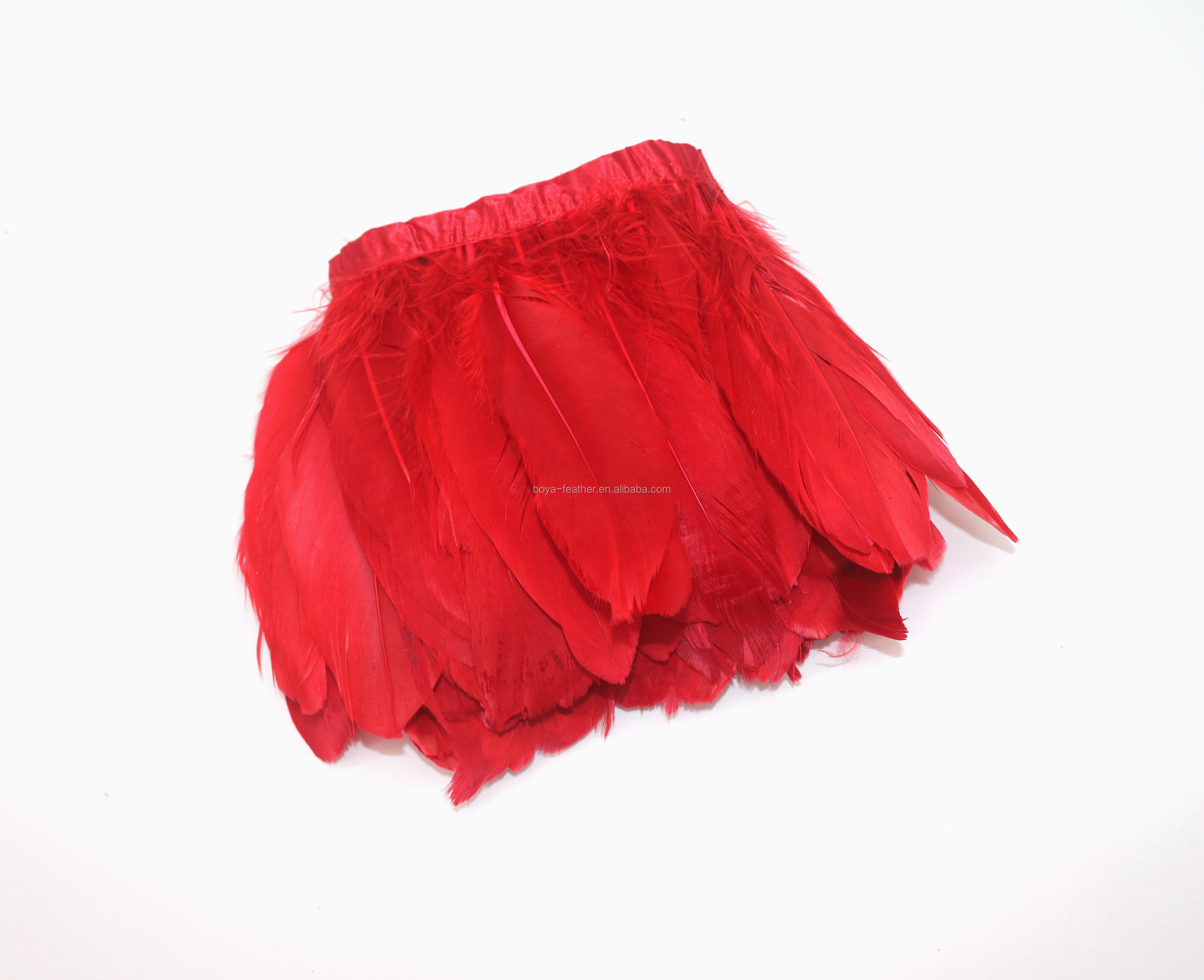 Party Essential 1 Yard Dyed Goose Nagoire Feather Fringe Trimming with Satin Ribbon Tape