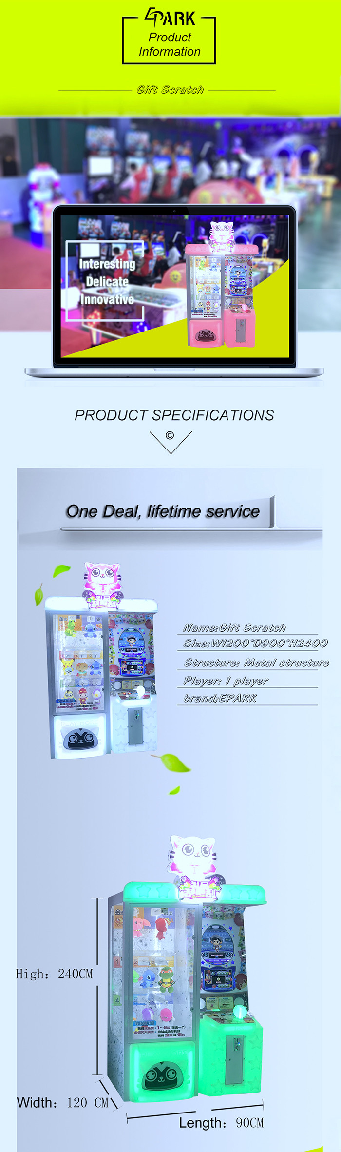 Gift Scratch Crane Claw Vending Game Machine for Movie theater