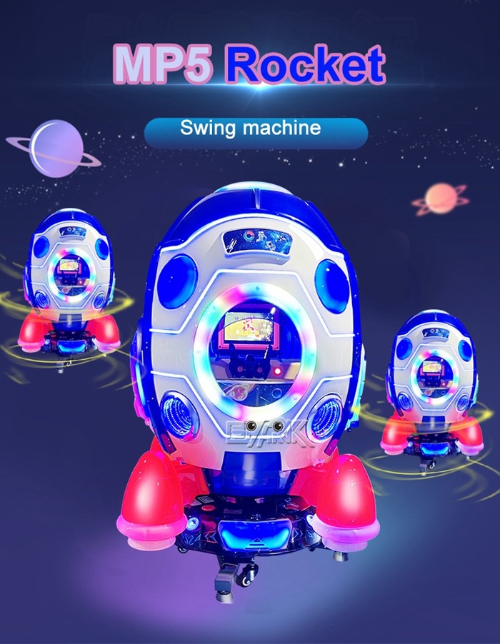 Coin Operated MP5 Rocket Kiddie Ride Rocket Shape Video Game Swing Car Ride