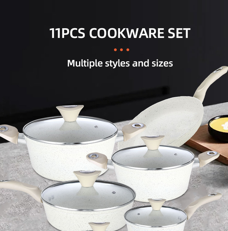 New Design 11 Pieces White Aluminum Pans And Pots Induction Non Stick Cookware Set With Bakelite Handle