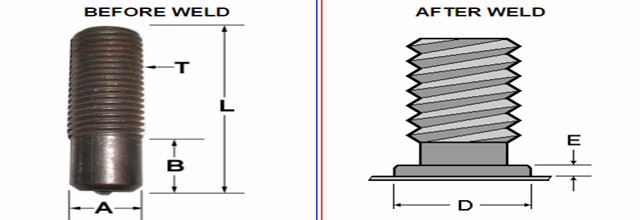Stainless Steel Partial Thread ARC Welding Studs With A Pitch Diameter Weld Base