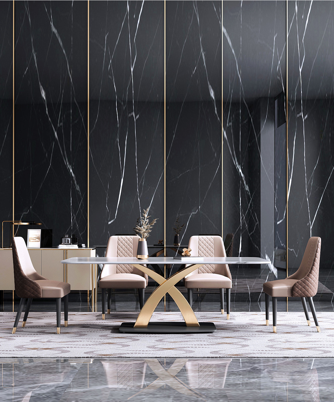 OEM Black Dining Table Marble Onyx Modern Furniture