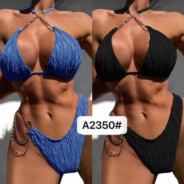 Summer Bikini Solid Color For Women Beach Vacation Wear Waterproof High Elastic