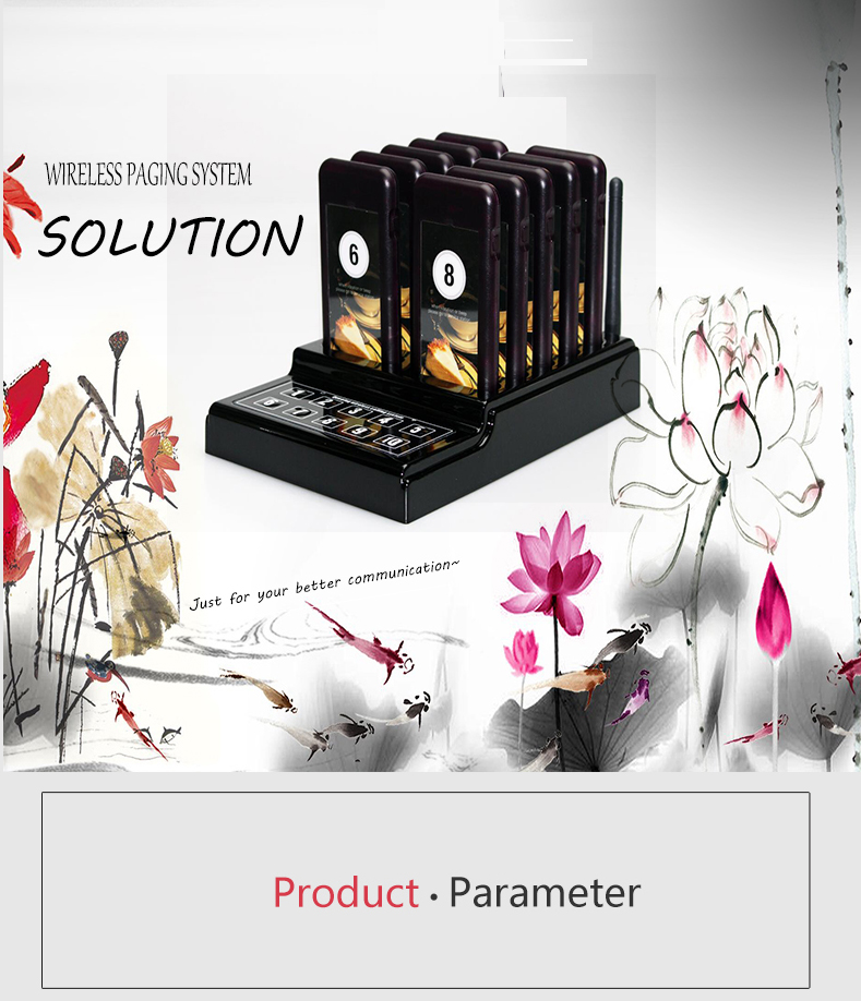 433.92MHZ long range Wireless coaster pager system with 10 pagers for restaurant,cafe,bar and so on