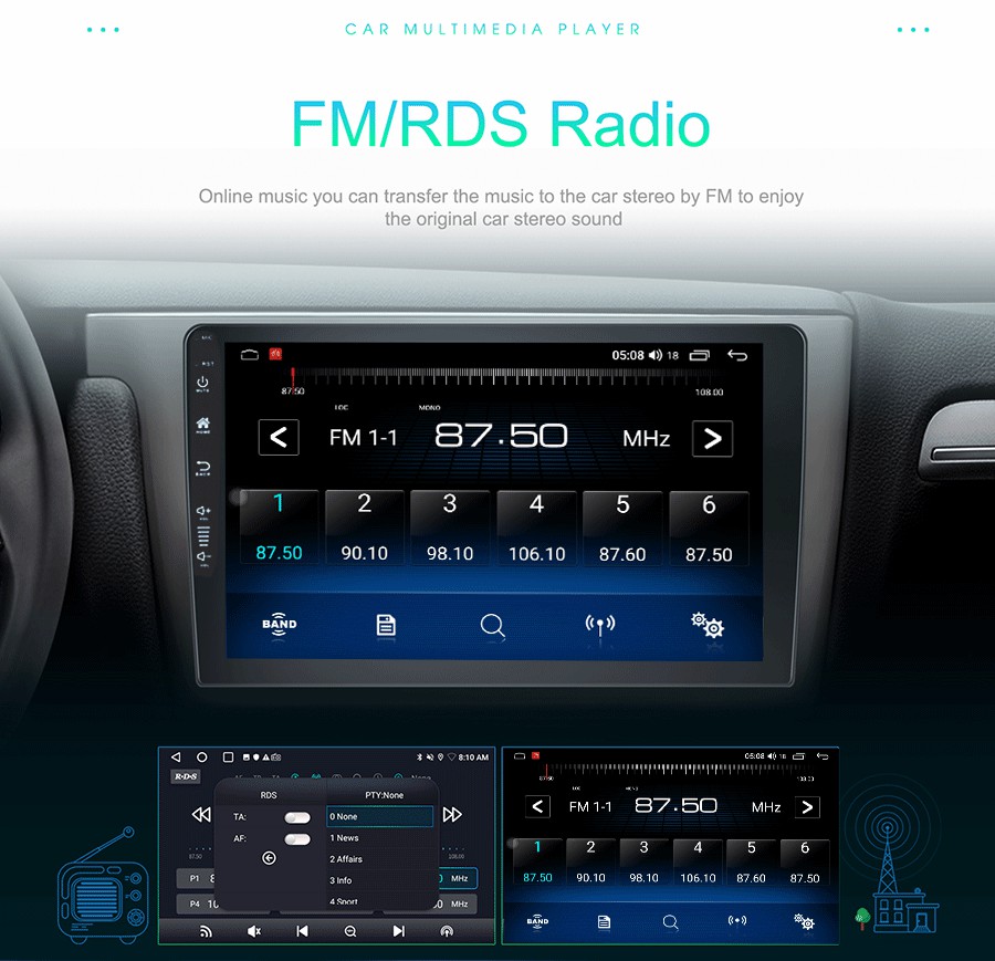 9inch Car Radio Multimedia Player for Toyota Ford VW Hyundai KIA Nissan Built-in WiFi