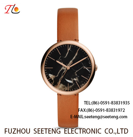 wholesale Pu watch Round dial alloy case quartz watch delicate fashion watch concise style dark brown pu strap