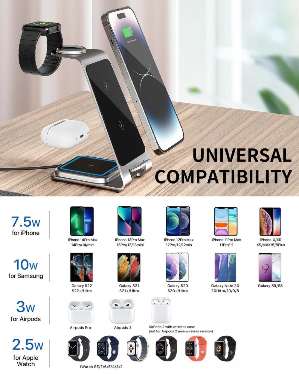 15W Wireless Charging Metal Charger for Qi Standard Devices Custom Logo Supported