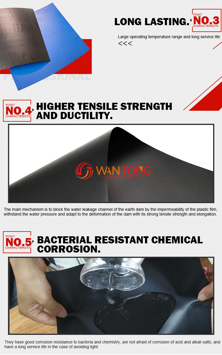 Smooth Geomembrane HDPE Dam Fish Tank Agricultural Pond Liner Geomembranes 1mm 2mm