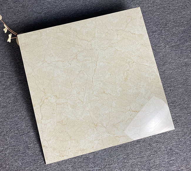Light Yellow High Glossy Interior Porcelain Glazed Floor Tiles Marble Look Flooring