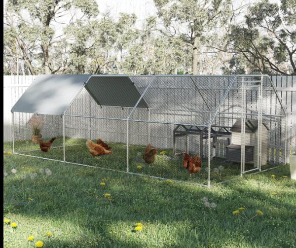 Chicken Coop Cage with Cover Galvanized Metal Walk In Chicken Cage Pen Run 10' W