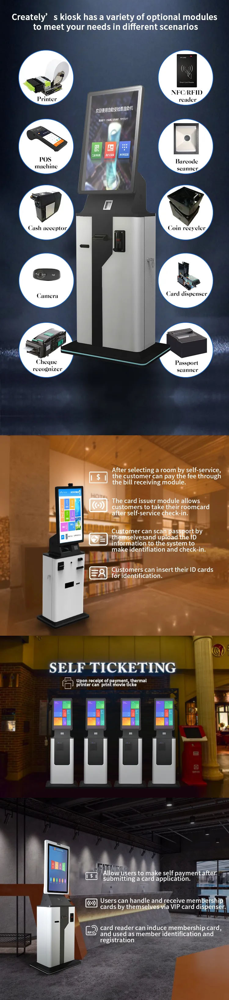 LCD Capacitor Touch Screen Payment Kiosk Pos Terminal Cash Register Service