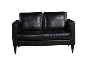 China Square Shape 2 Seater Black Leather Couch Iron Painted Legs High - Elastic Sponge on sale