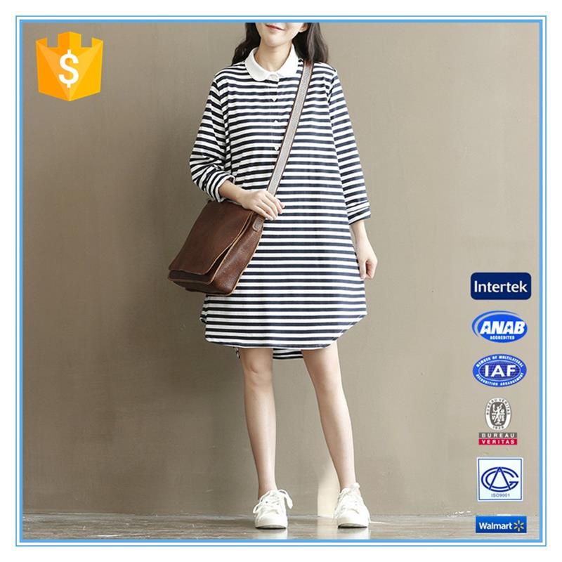 Polo Shirt Design Winter Korean Striped Dresses New Fashion Lady Dress