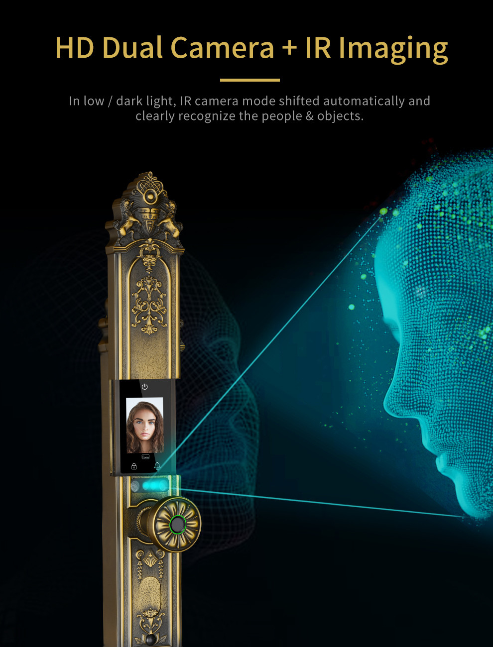 Pure Copper Antique Bronze High Quality Luxury Design Palm Face recognition Fingerprint Smart Door Lock
