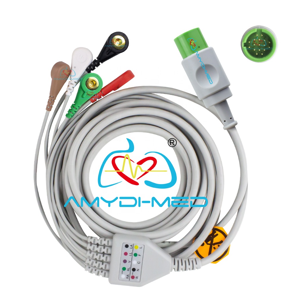 Hospital SPACELABS ECG Cable With Leadwire Round 17P 5 Lead Snap OEM