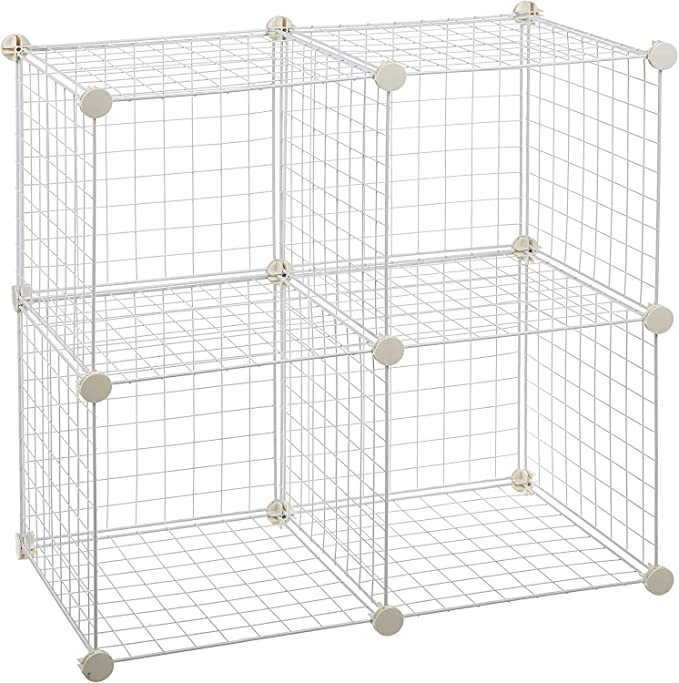 White Multi Use DIY 4 Cube Metal Wire Powder Coated Storage Shelves