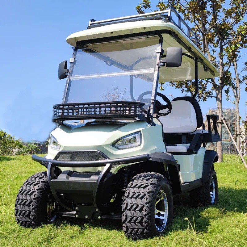 Luxury Electric Golf Cart White Compact And Ecofriendly Design With Comfortable Seating Durable Tires Practical Windshield And Sunshade Perfect For