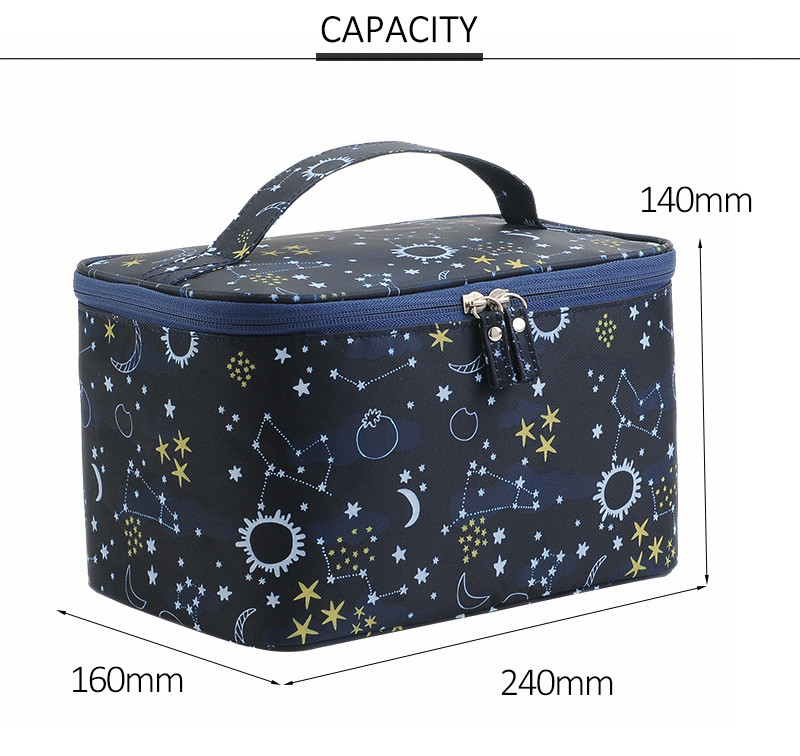 Large Capacity Printed Nylon Cosmetic Makeup Organizer Bag With Handle