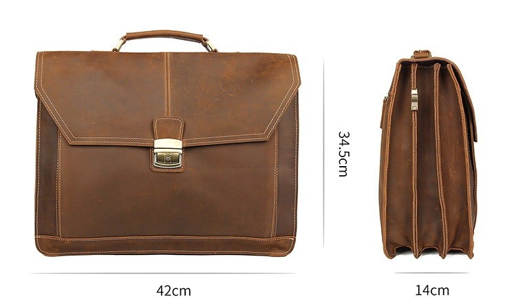 Waterproof Genuine Leather Briefcase Rugged Leather Computer Laptop Bag BRB10
