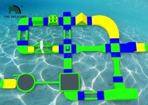  Custom 35x21m Inflatable Water Parks For Rental Green / Yellow / Blue Color Manufactures