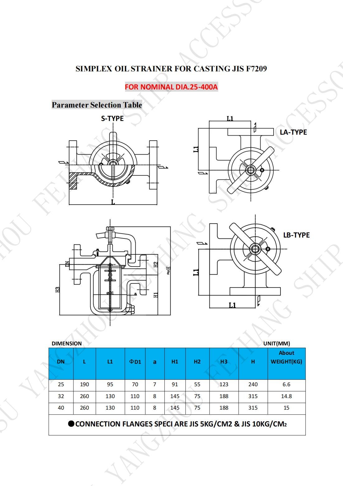 JIS F7209 Single Oil Filter 5K-100A Body - Cast Iron And Filter - Stainless Steel