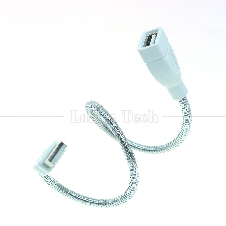 Flexible Metal Stainless Hose Male to Female USB Charging Extension Adapter Cable for Led Light Fan
