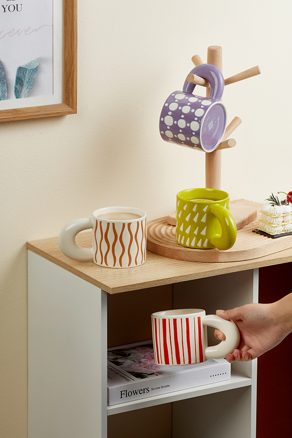 Ready To Ship In Stock Unique Handmade Ceramic Mugs Colorful Striped Pattern Tea Milk Porcelain Mug 3d
