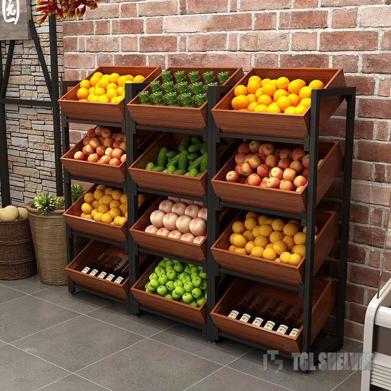 4 Tiers Supermarket Fruit And Vegetable Rack 7x3ft Size 50Kg Capacity
