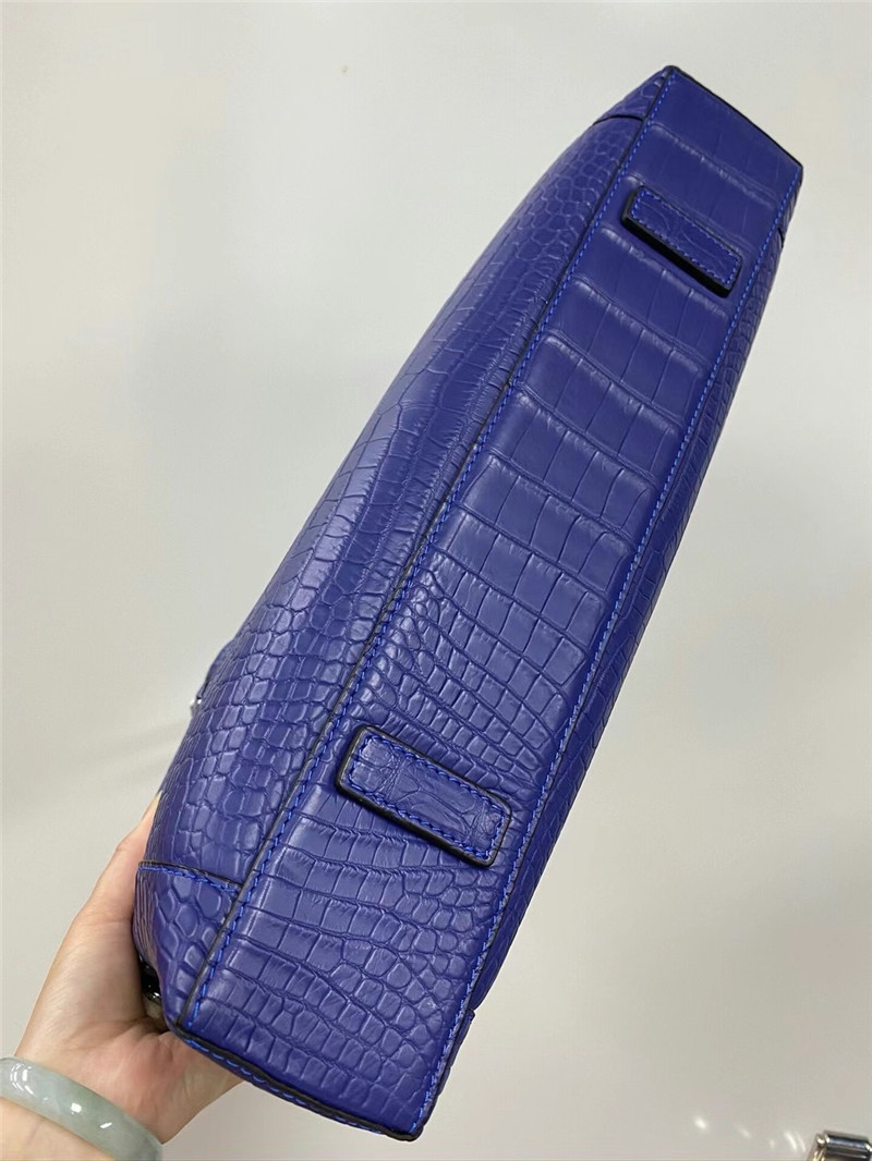Authentic Crocodile Belly Skin Matt Finished Businessmen Blue Briefcase Genuine Alligator Leather Male Working Purse