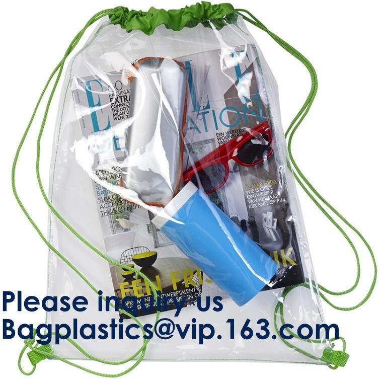 PVC Drawstring Bag Backpack With Solid Bottom Promotional Custom 210D Transparent PVC Clear Drawstring Backpack Bags
