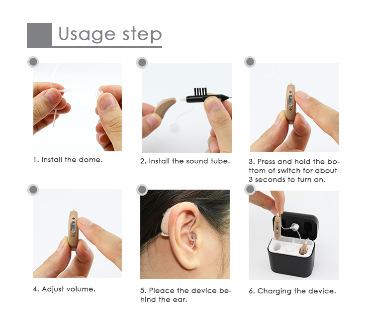 A Pair Rechargeable Hearing Aids 4 Channels Open Fit BTE