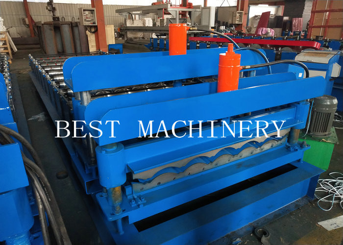 Galvanized Glaze Steel Roof Tile Roll Forming Machine , Roofing Sheet Machine