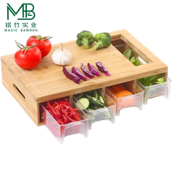 Quality Wholesale Eco-Friendly Bamboo Cutting Board With 4 Trays For Apartment Kitchen for sale
