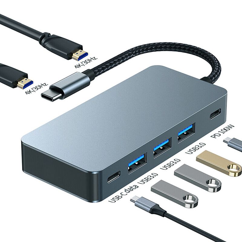 4K 30Hz Dual HDMI USB 3.0 Adapter Docking Station 7 In 1 Multiport USB C Type C Hub