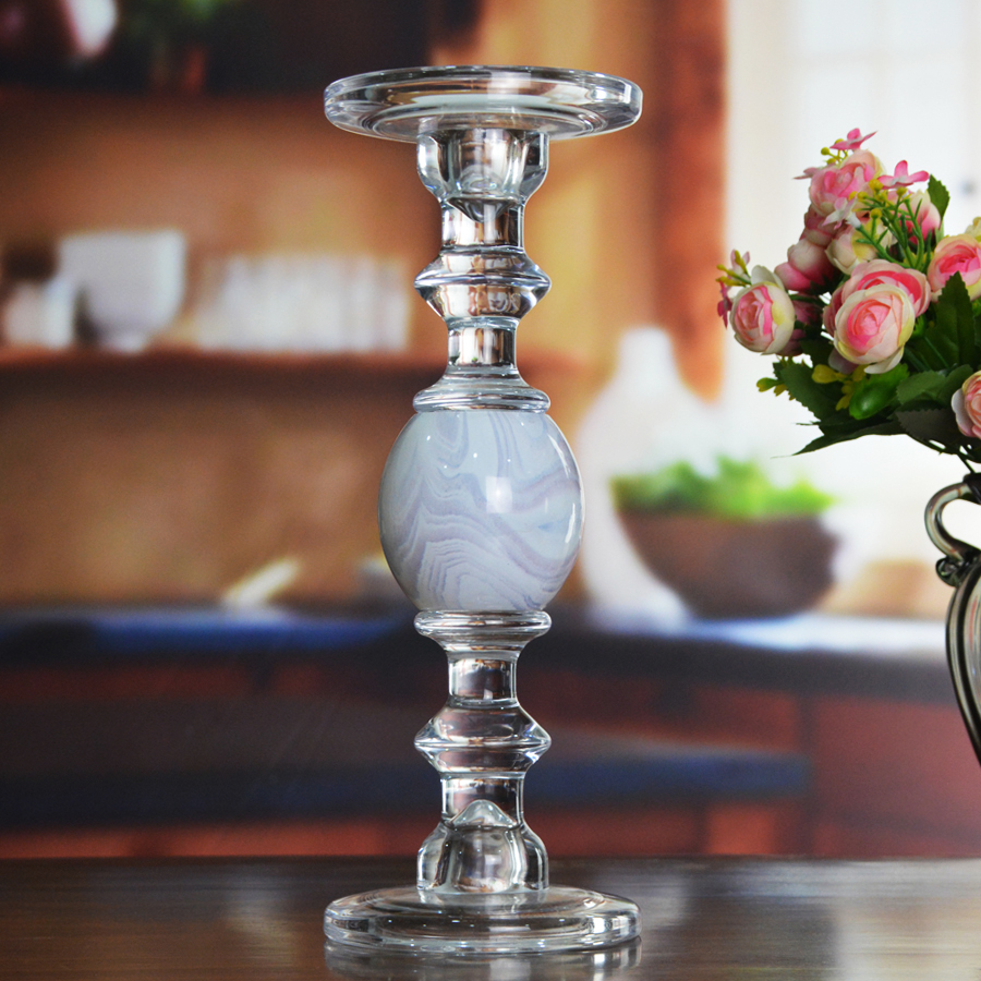 Crystal 3 Size Long Stem Candle Holders With Marble Planet